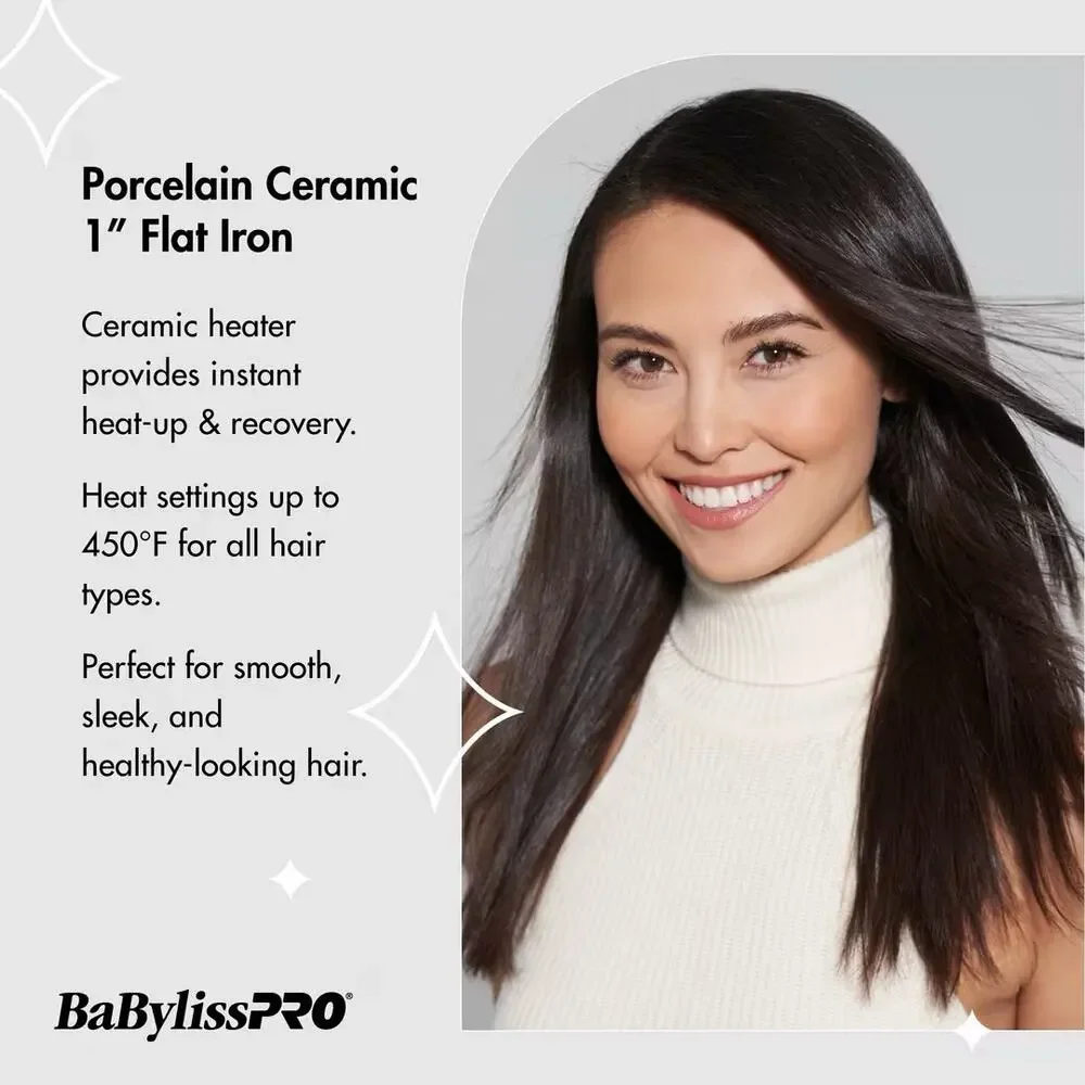 BabylissPRO Porcelain Ceramic Hair Straightening Iron Black